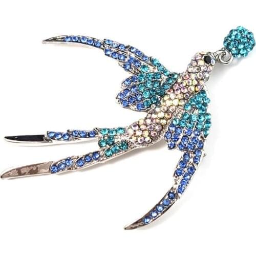 New Style Elegant Swallow Full of Crystals Painting Oil Brooch Creative Versatile Animal Breastpin Fit for Jewelry Gift Women