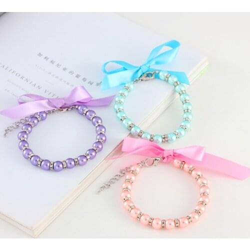 Imitation Pearl Pet Dogs Necklace Collar White Pink Blue Cat Luxury Necklace Adjustable Dog Collar Collar De Gato De Mascota