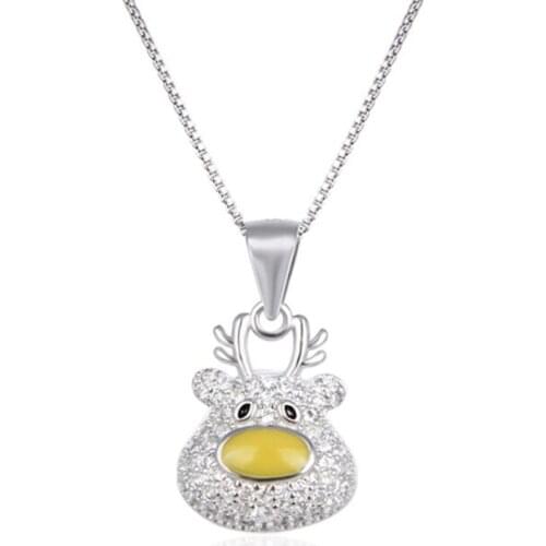 Full diamond cartoon elk 925 sterling silver necklace pendant sweet Christmas gift