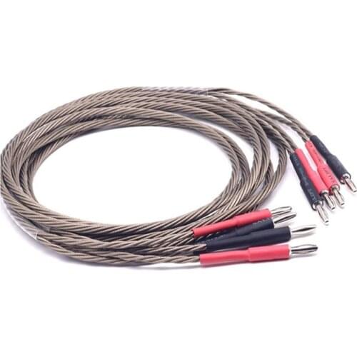 Pair 7N silver plated OCC audio speaker cable loudspeaker cable with banana plug