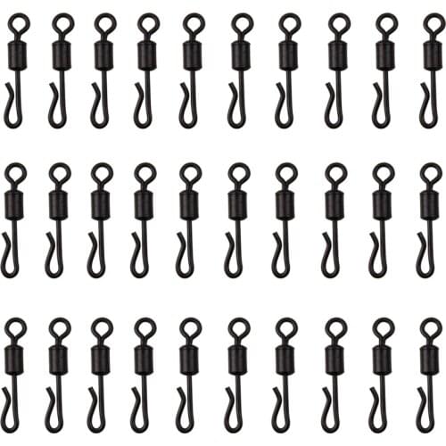 Easy Catch 30pcs Fishing Swivel Matte Black Rolling Quick Change Swivels Carp Rigs Long Body Q-shaped Swing Snap Connector