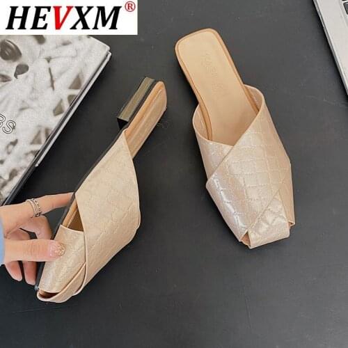 HEVXM Summer Women Shoes Slippers Slides PU Shallow Solid Flat Heels Outside New 2021 Adult Fashion Size 35-40 White Black