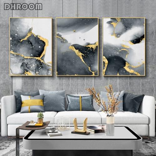 Modern Abstract Canvas Poster Ink Golden Line Wall Art Painting Nordic Poster and Print Wall Pictures for Living Room Home Decor