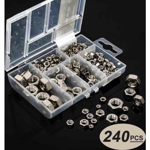 T.K. Excellent Stainless Steel Hex Nuts M3 M4 M5 M6 M8 M10 Kits ,240 Pcs
