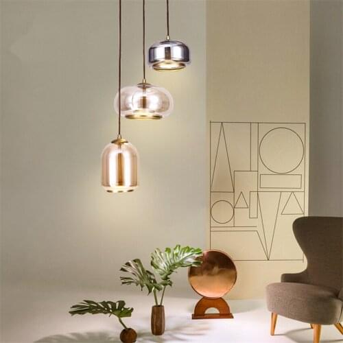 Creative Restaurant Smoke Gray Glass Pendant Lights Nordic Bedroom Bedside Study Luxury Hanging Lamps American Aisle Lighting