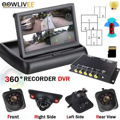 OOWLIVEE 360 Video Recorder DVR Split Box Surveillance camera Ways 4 Channels Right Left Side Front view camera Rear view Mirror