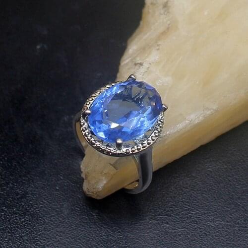 Gemstonefactory Jewelry Big Promotion Single Unique 925 Silver Glowing Shiny Blue Topaz Women Men Gifts Rings 8# 20212829