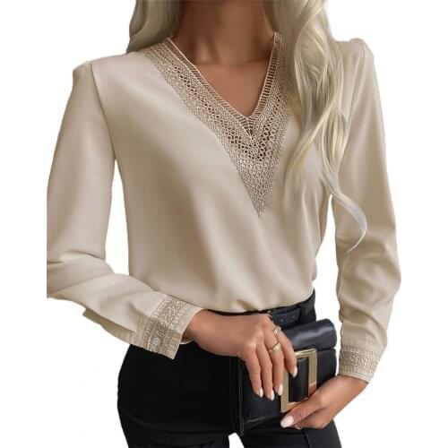 Office Lady Blouse elegant Patchwork V Neck Spring Autumn Long Sleeve Chiffon Shirt Women Top Streetwear office style White xxl