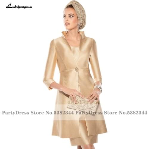 Lakshmigown Gold Mother of the Bridal Dress for Weddings 2021 Robe Satin Women Party Dress with Jacket Custom Made