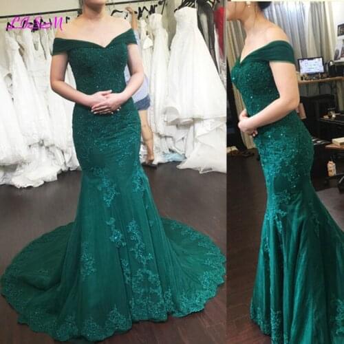 Robe de soiree Custom Made Beaded V-Neck Evening Dresses Mermaid Sexy Off the Shoulder Long Prom Dress Party Gowns