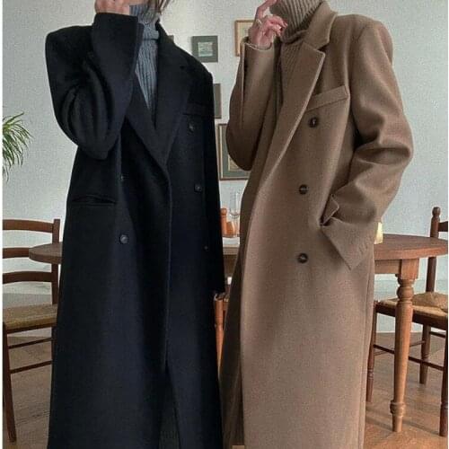 2021 Women Winter Wool Coat Double Breasted Loose Straight Thick Woolen Overcoat Female Outerwear Parkas MT102