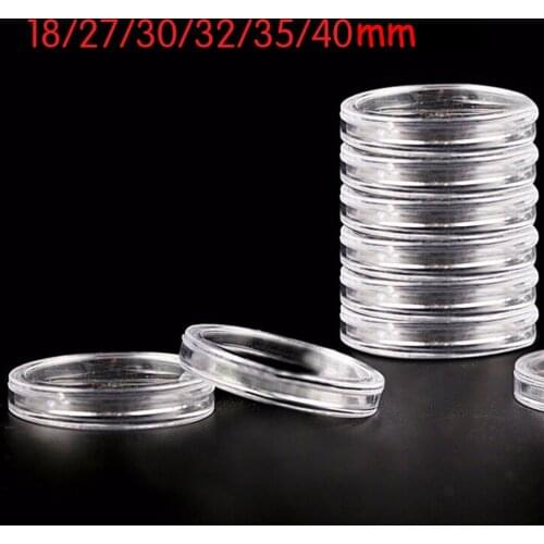 10Pcs/Lot Boxed Coin Capsules Coin Case Transparent Color 18/27/30/32/35/40mm MagiDeal