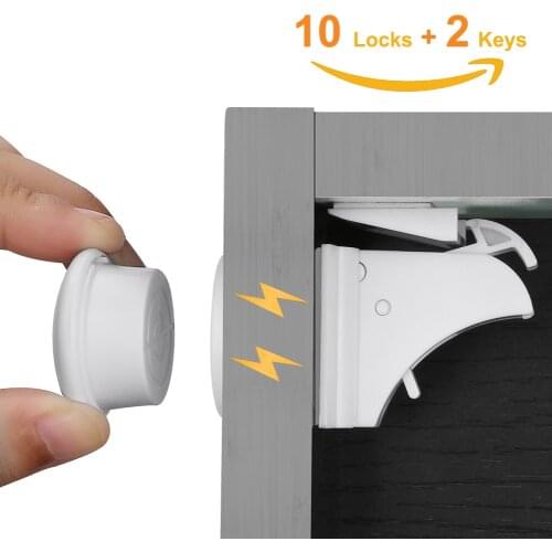 10 Locks 2 Keys Magnetic Cupboard Locks Safety Baby Cabinet Lock Children Protection Kids Drawer Locker Childproof Locks