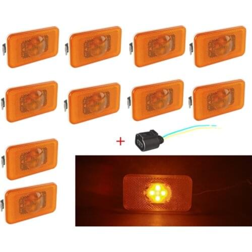 10X 24v Yellow Amber Led Reflector Side marker lamp Light with wire connector plug for Volvo heavy duty truck 120*45mm Emark