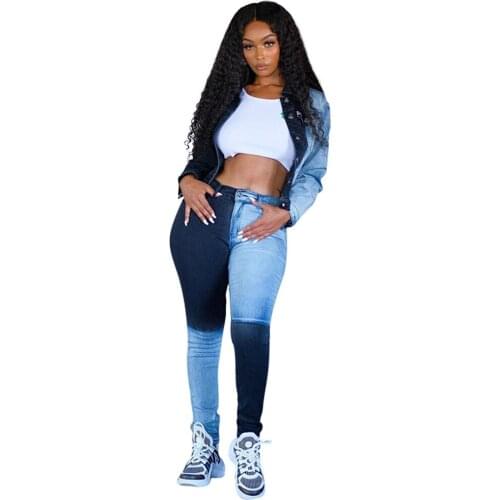 2020 New European And American Autumn Winter Womens Contrast Stitching Jeans Womens Trousers Mid-Waist Fashion Elegant Pants