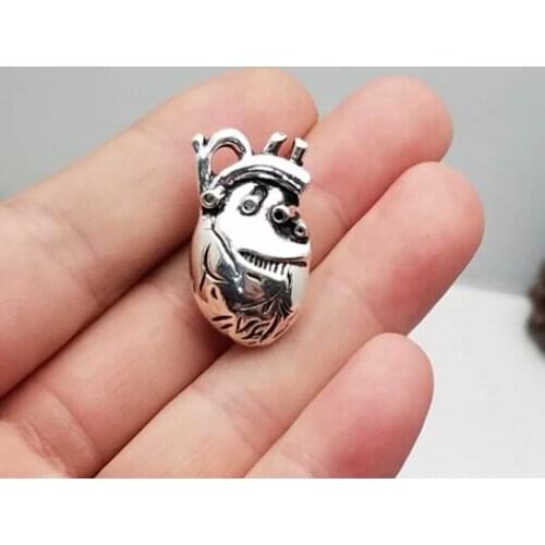 3pcs/lot--29x16x12mm, Antique silver plated hollow the heart organ charm,DIY supplies,Jewelry accessories