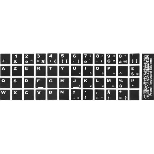 5pcs/lot White Letters French Azerty Keyboard Sticker Cover Black for Laptop