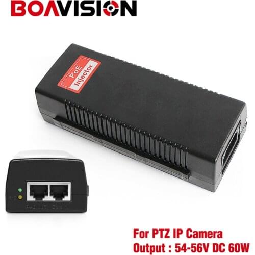 54V 60W Output Poe Injector 100/1000Mbps Single PoE Power Over Ethernet 30W Max PoE Power Support Mini PTZ Dome POE IP Camera