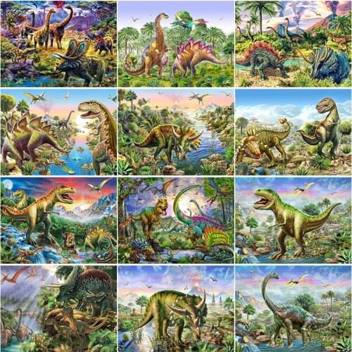 5D DIY Diamond Painting Dinosaur Landscape Full Round Square Drill Diamond Embroidery Flower Mosaic Rhinestone Home Decor Gift