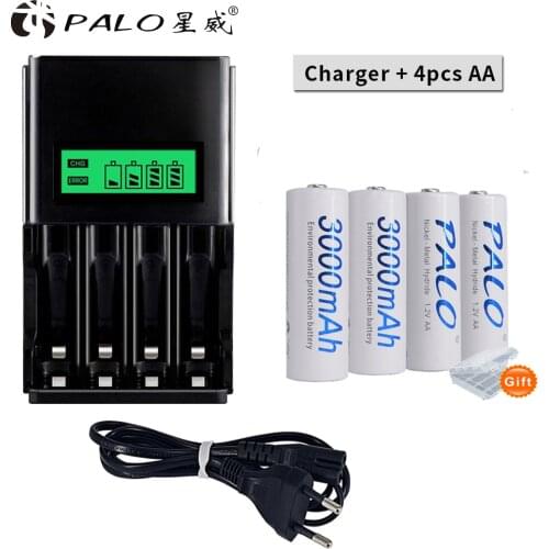 PALO 1.2V Ni-Mh AA AAA Rechargeable Battery aa aaa Rechargeable Batteries + LCD battery charger