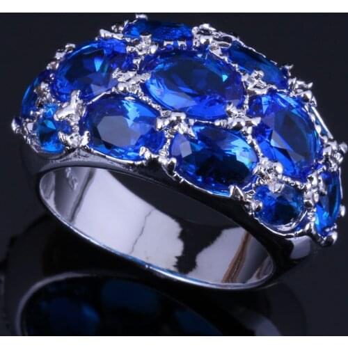Angelic Oval Blue Cubic Zirconia Silver Plated Ring V0588