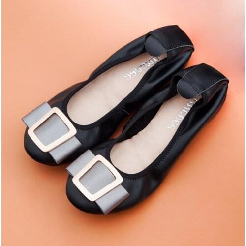 AUCVEE Women Flats Ballet Shoes Breathable Round Toe Moccasins Solid Soft Flats Ballerina Metal Decoration Female Shoes Loafers