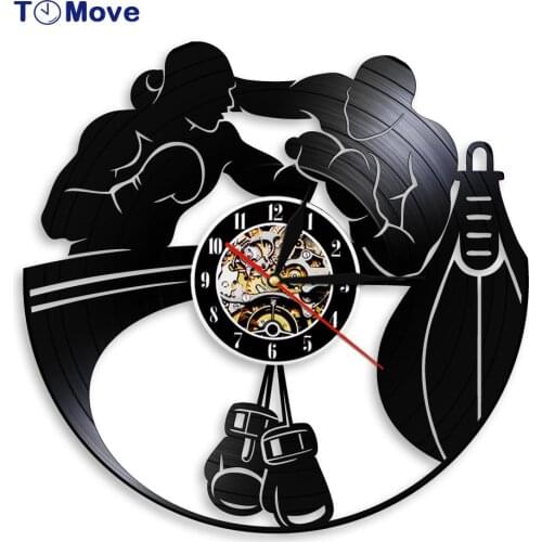 Boxing Wall Clock Modern Design Boxing Gloves Punching Bag Infighters Vinyl Record Wall Clock Fighting Sports Boxers Gift reloj