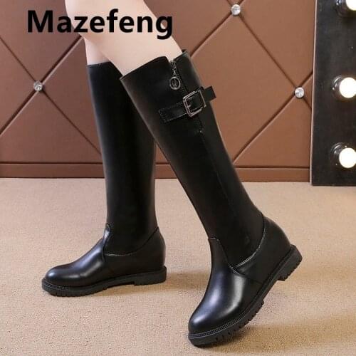 Mazefeng Big Size 35-40 Brand Design Ladies High Platform Boots Fashion Zip High Heels Boots Women 2021 Wedges Shoes Woman Boots