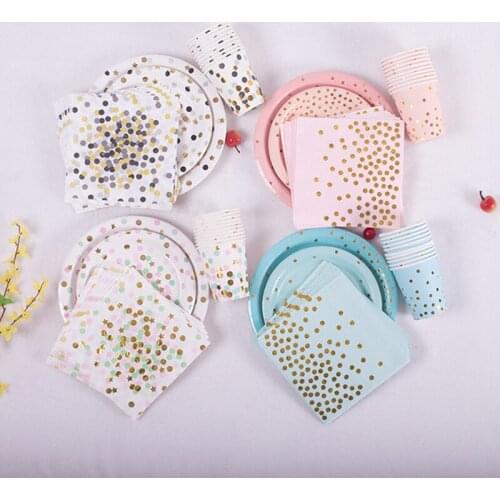 Top Grade Party Accessories Gold Foil Plate Paper Towel Birthday Party Suit Thick Cup Plate Disposable Napkins Event Set