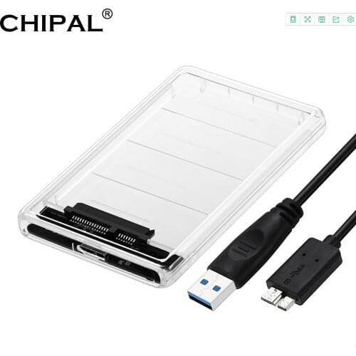 CHIPAL 2.5 inch Transparent HDD Case 5Gbps SATA 3.0 to USB 3.0 Hard Drive Box External SSD HDD Enclosure 2TB UASP protocol Case