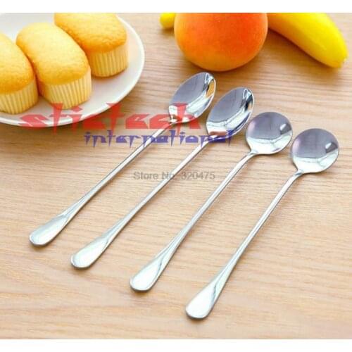 By dhl 500pcs Hot Sale Long Handled Stainless Steel Coffee Spoon Ice Cream Dessert Tea Spoon Kitchen Accessories Useful