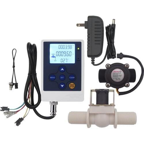 DIGITEN Water Flow Control LCD Display Controller+G3/4" Hall Sensor Flow Meter Flowmeter Counter+G3/4" Solenoid Valve Normally C