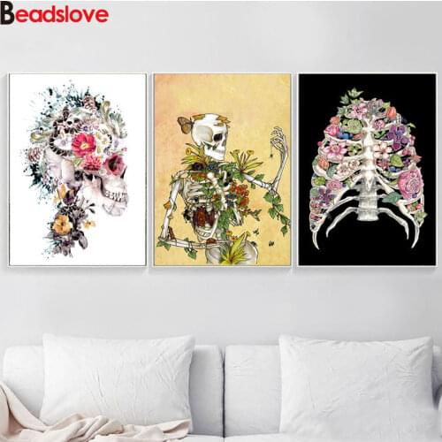 DIY Diamond Painting Cross Stitch Flower Skull Abstract Painting Diamond Embroidery 5D Art Full Square Drill Mosaic Gift 3 pcs