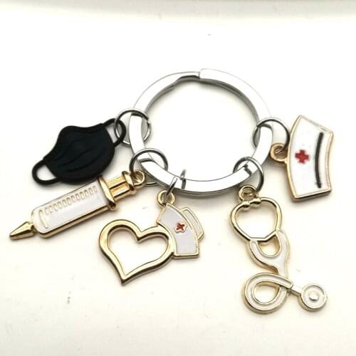 Doctor Medical Tool Stethoscope Syringe Nurse Cap Face Mask Key Ring Nurse Medical Gift Souvenir