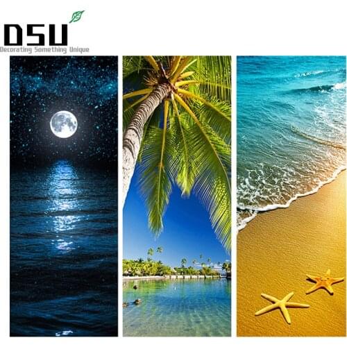 Door Stickers Seaside Landscape DIY Living Room Doors Decorative Posters 3D Waterproof Art Wallpaper for Bedroom 200*77cm