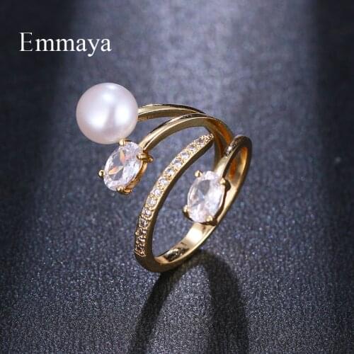 Emmaya Distinctive Shape Geometry Zirconia And Pearl Adjustable Ring For Women Attend Banquet First Choice Decoration