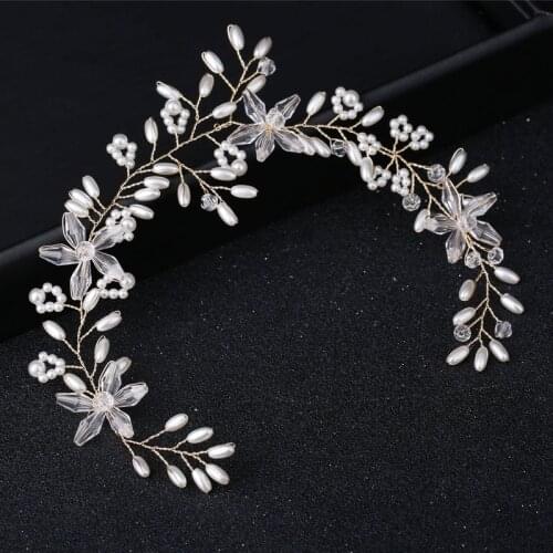 Floralbride Handmade Wired Rhinestones Crystal Pearls Flower Bridal Headband Wedding Hair Vine Hair Accessories Women Jewelry