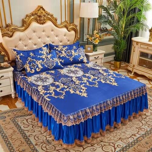 Smooth Silk Textile Bed Sheet High-end Household Bedding Large Size Lace Mattress Bed Cover Bedspread With Pillowcase F0228