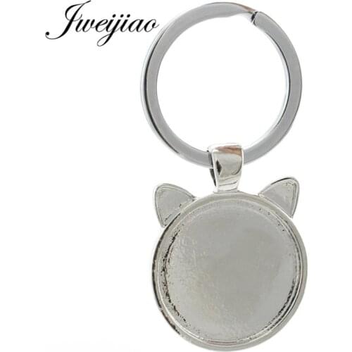 JWEIJIAO 10pcs 3colors Animal Cat Ear Pendant Key Chian Trays Blank/Base,Fit 25MM Glass Cabochons Dome Key Ring Bezels DZ48