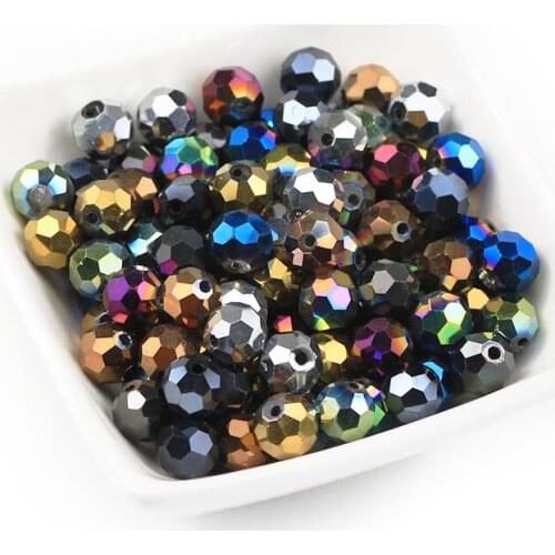 MKTREG 8mm Plating Faceted Ball Austrian Football crystal beads 30pcs for Needlework Pearls with Hole Loose Faceted Glass Beads