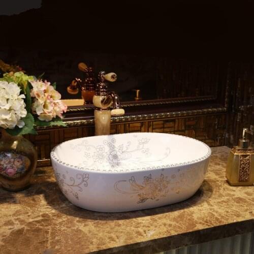 Chinese style bathroom ceramic wash basin blue porcelain counter top basin wash ceramic wash basin models