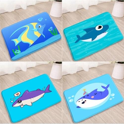 Cartoons Ocean Animals Batheoom Mat Cute Whale Clownfish Pattern Childrens Room Kitchen Non-Slip Carpet Home Flannel Decor Rug