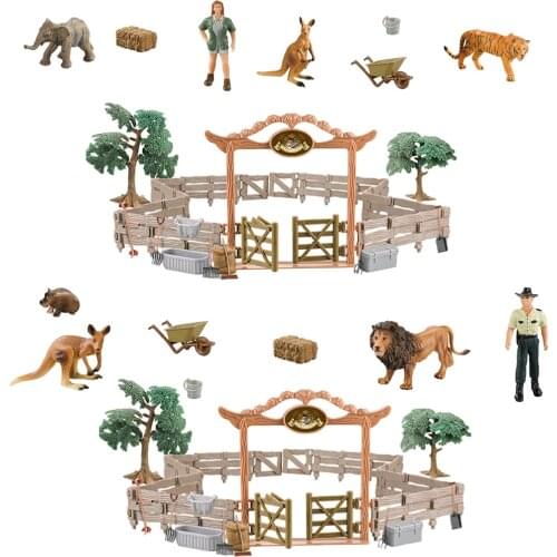 24x Realistic Wild Animal Toys Kit Fence Tiger Figurines Educatinoal Toy