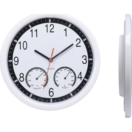 10inch Thermometer Humidity Meter Display Modern Silent Home Kitchen Wall Clock