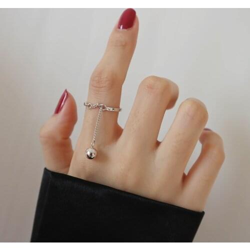 Real 925 Sterling Silver Ring with Ball Bead Simple Chain Rings Anillo for Women Anniversary Party Jewelry Gift Daily Wear Ring
