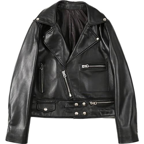 Genuine Leather 2020 spring new street leather womens sheepskin short personality zipper motorcycle leather jacket