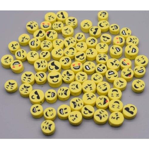 New 100pcs Smiling Face Clay Spacer Beads Expression Face Polymer Clay Beads For Jewelry Making DIY Charms Bracelet Necklace