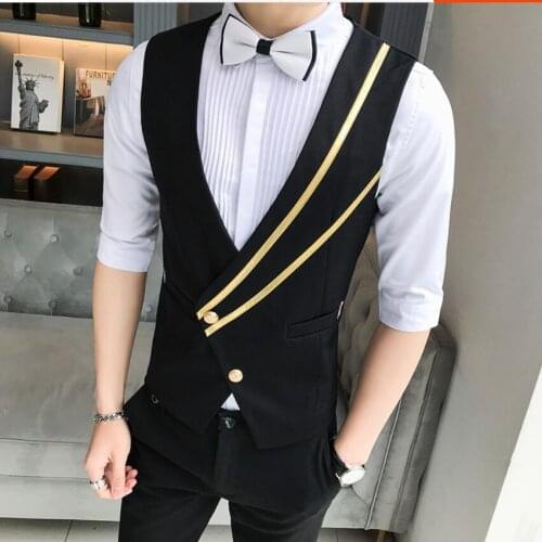 2020 New Vests Mens Slim Ktv Influx Men Personality Suits Vest Nightclub Dj Ds Korean Hair Stylist Workwear Handsome Jacket