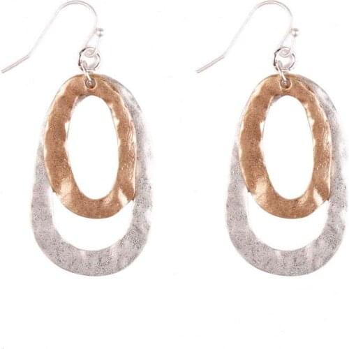 Oval Cutout Dangle Drop Earrings Gold Silver Color two-tone Hammered Earrings Oval Circle Earrings For Women minimalist Jewelry