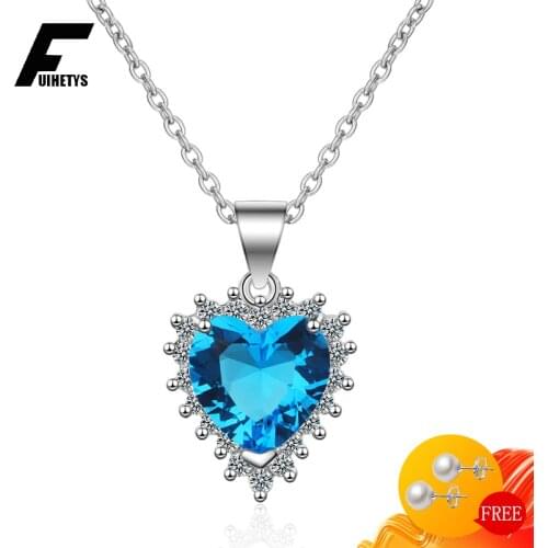 Bali Jelry 925 Silver Necklace for Women Heart-shaped Sapphire Zircon Gemstones Pendant Jewelry Accessories Wedding Engagement